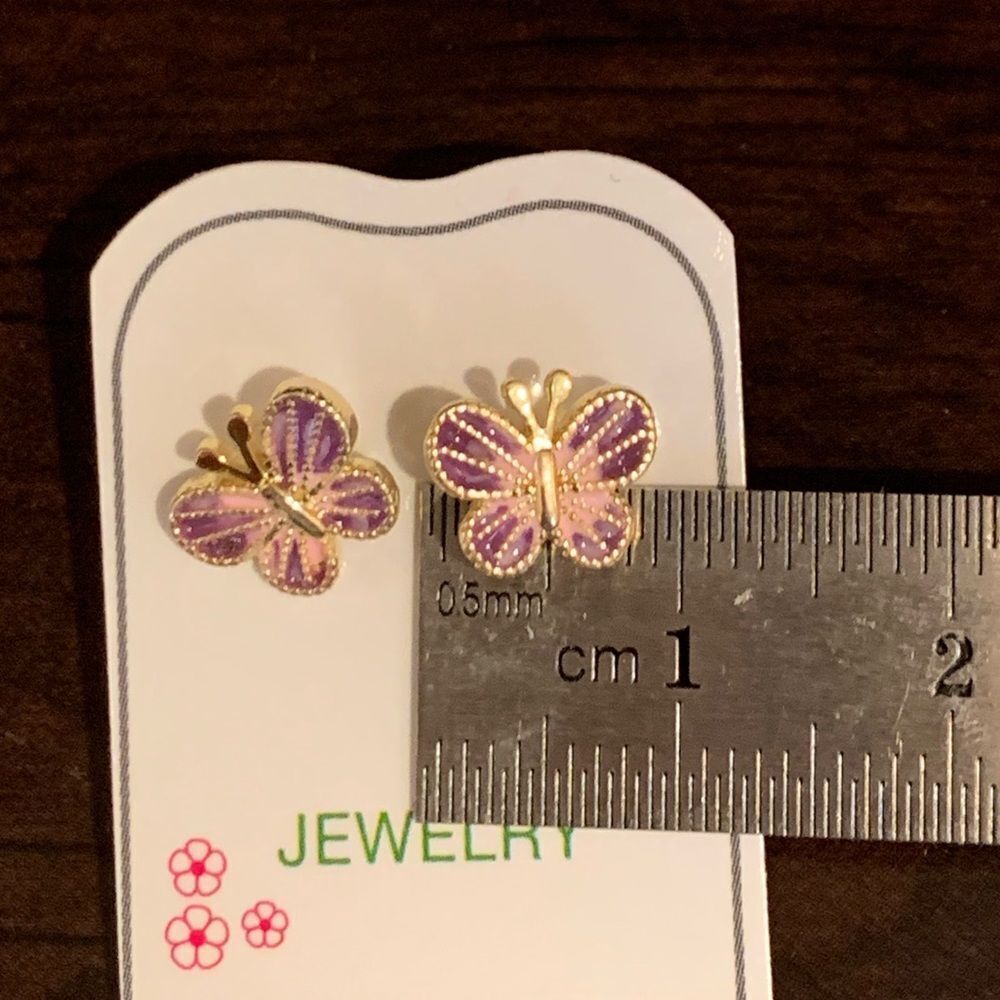 14k gold plated Butterfly Earrings girls kids! - Picture 6 of 6